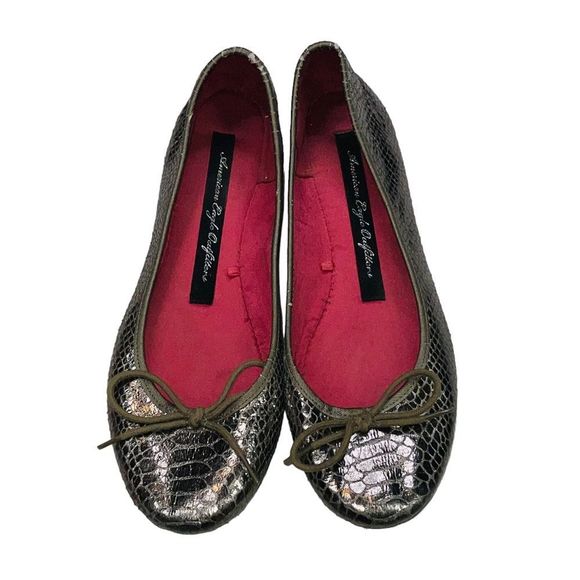 AE Silver Metallic Snakeskin Ballet Flats, Size 8 - Picture 5 of 11